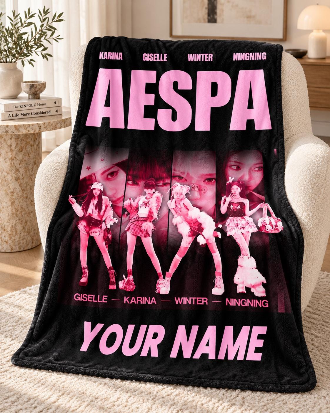 Custom aespa Flannel Blanket, Personalized Kpop Fan Gift, Karina Winter Giselle Ningning Blanket