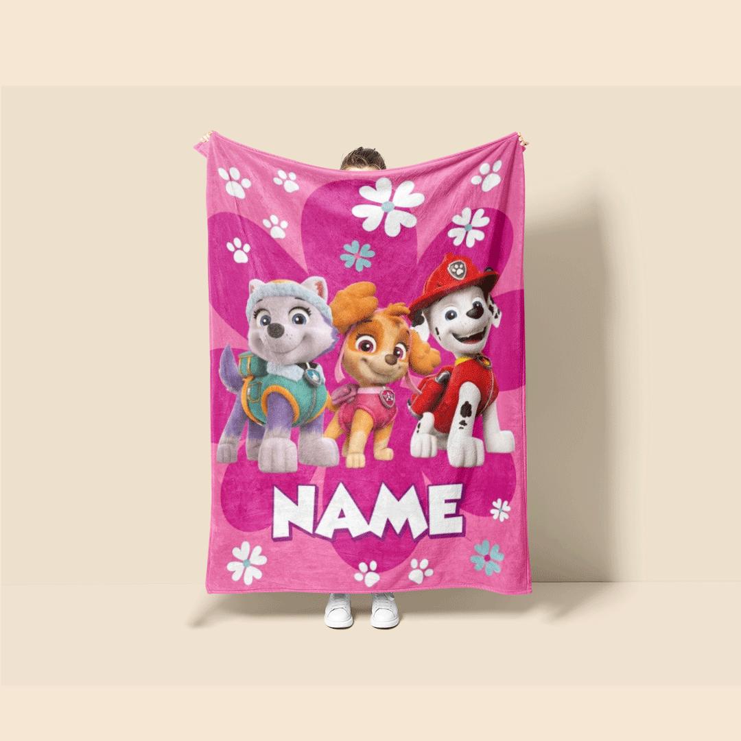 PAW Patrol Rescue Squad, Pink Floral Blanket, Hero Dog Throw, Cute Girls Bedding, Nursery Room Gift