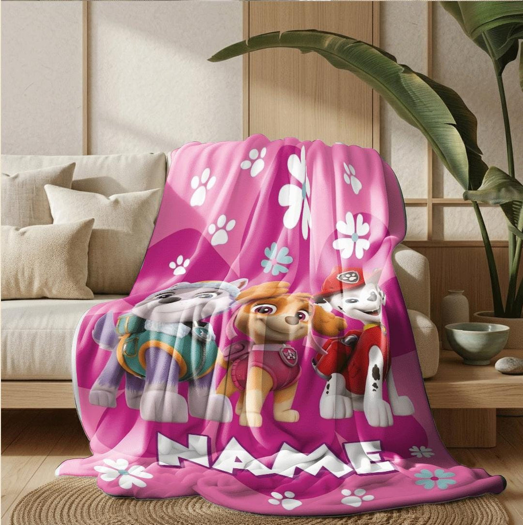 PAW Patrol Rescue Squad, Pink Floral Blanket, Hero Dog Throw, Cute Girls Bedding, Nursery Room Gift