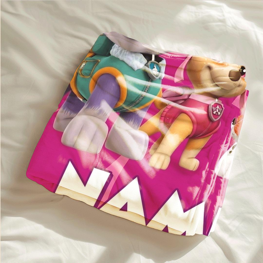 PAW Patrol Rescue Squad, Pink Floral Blanket, Hero Dog Throw, Cute Girls Bedding, Nursery Room Gift