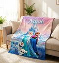 Custom Name Frozen Fleece Blanket, Elsa Anna Olaf, Cozy Polyester Throw