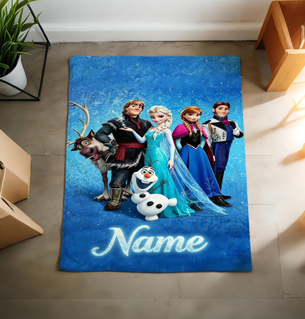 Custom Name Frozen Fleece Blanket, Elsa Anna Olaf Movie Characters (Polyester Fleece)