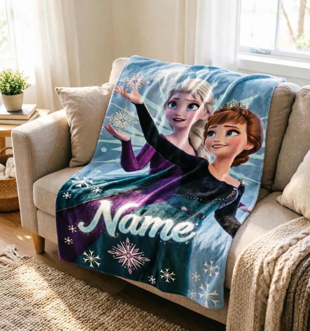 Custom Name Elsa Anna Fleece Blanket, Frozen Movie Throw, Cozy Polyester Fleece