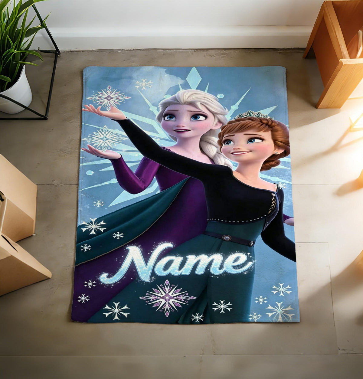 Custom Name Elsa Anna Fleece Blanket, Frozen Movie Throw, Cozy Polyester Fleece