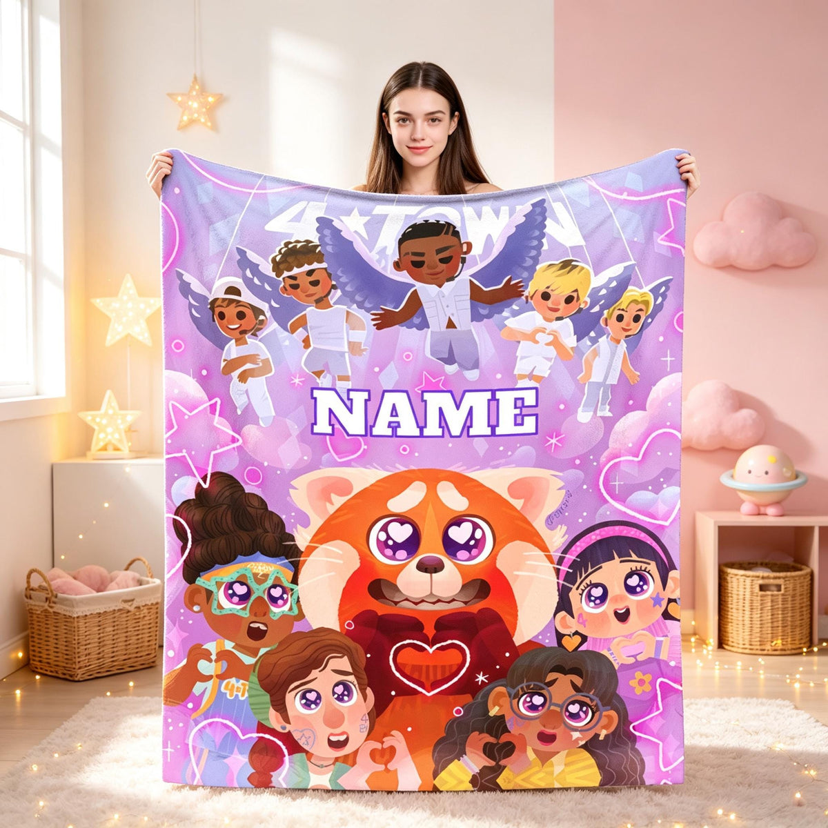 Personalized Red Panda Flannel Blanket, Custom Name Friendship Throw, Soft Cozy Kids Blanket Gift for Bedroom Sofa Travel