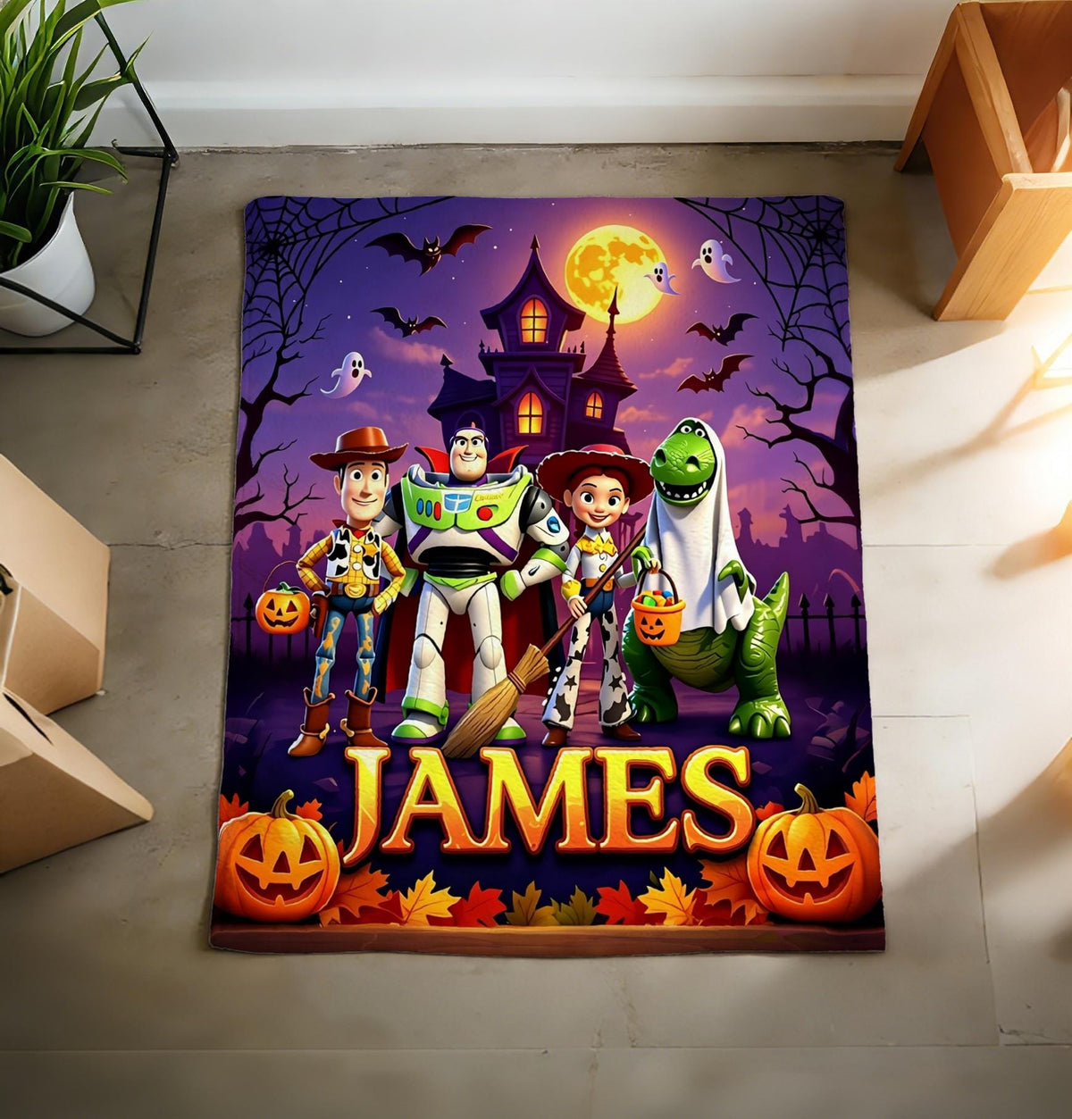 Custom Name Toy Story Blanket Soft Throw, Spooky Castle Ghost Design, Unique Keepsake Present For Young Children Festive Season
