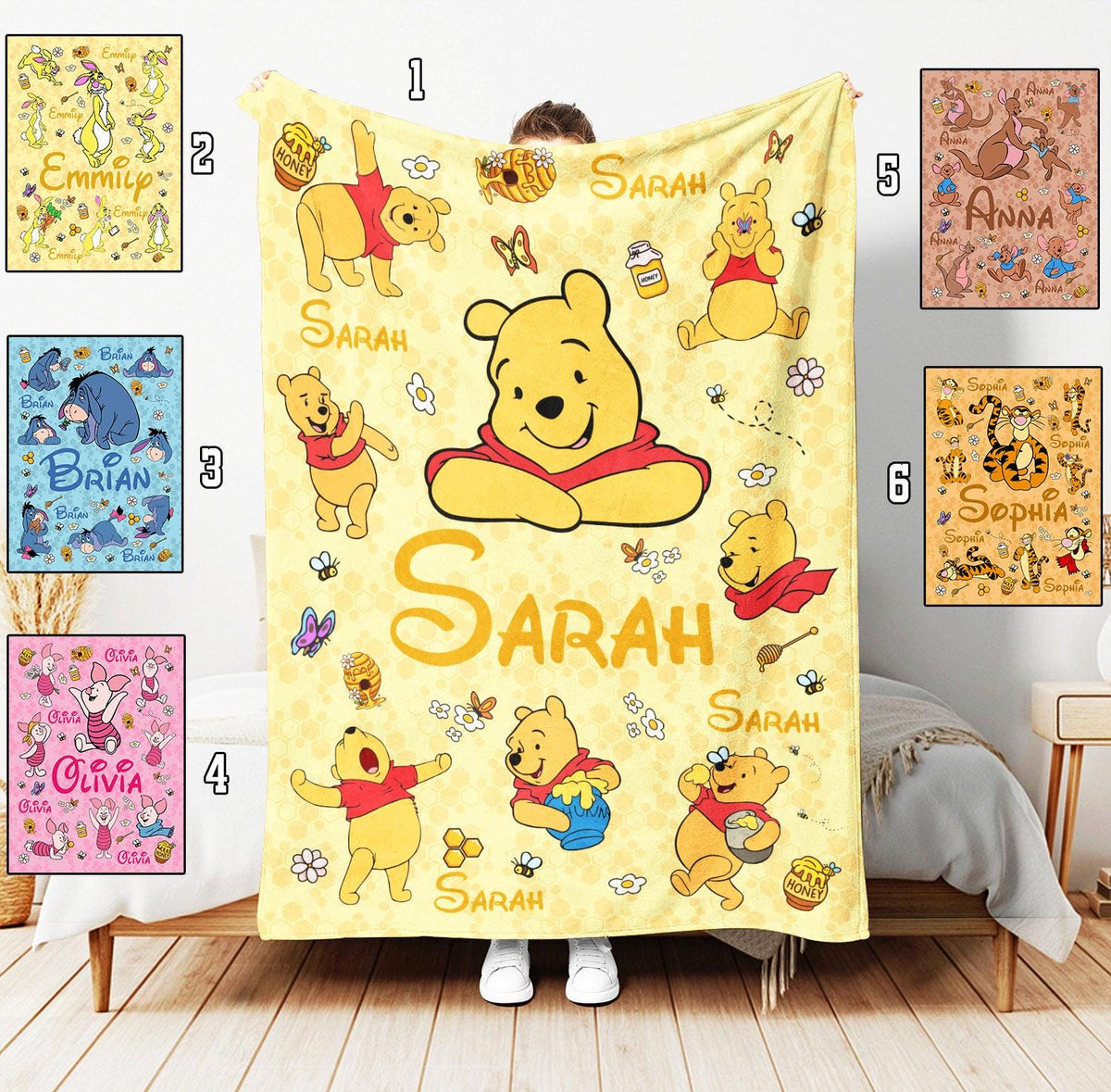 Custom Name Winnie the Pooh Blanket, Personalized Pooh and Friends Blanket, Disney Blanket for Kids, Baby Shower Gift, Nursery Blanket Gift
