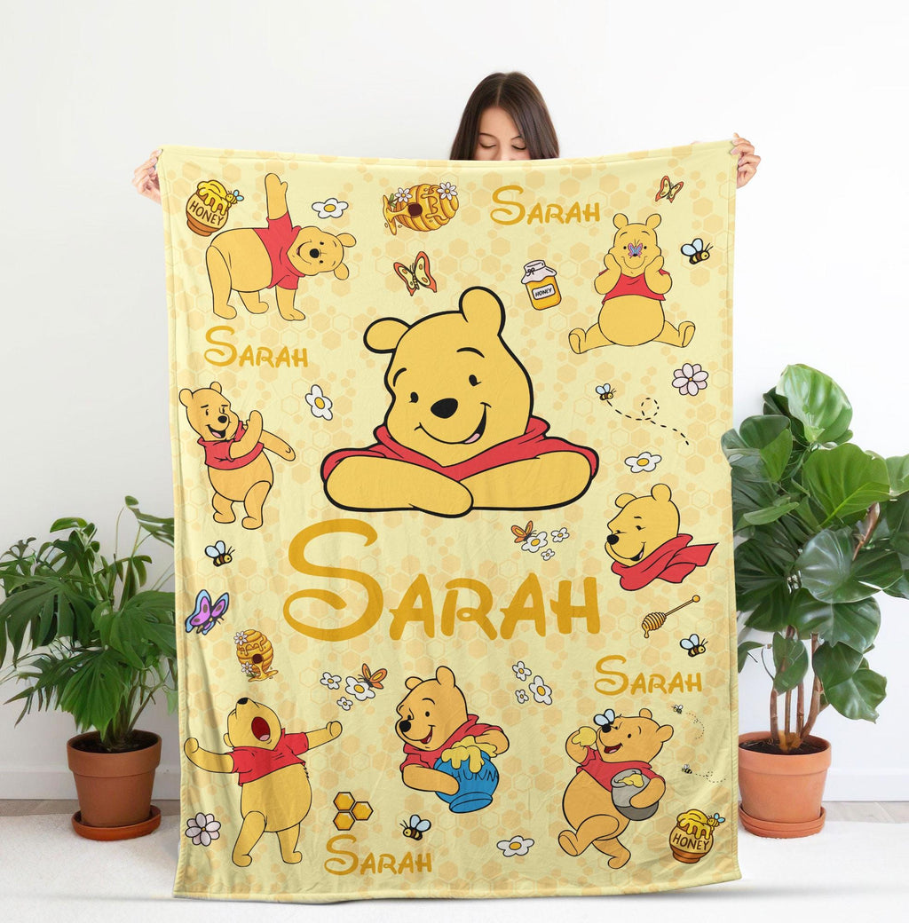 Custom Name Winnie the Pooh Blanket, Personalized Pooh and Friends Blanket, Disney Blanket for Kids, Baby Shower Gift, Nursery Blanket Gift