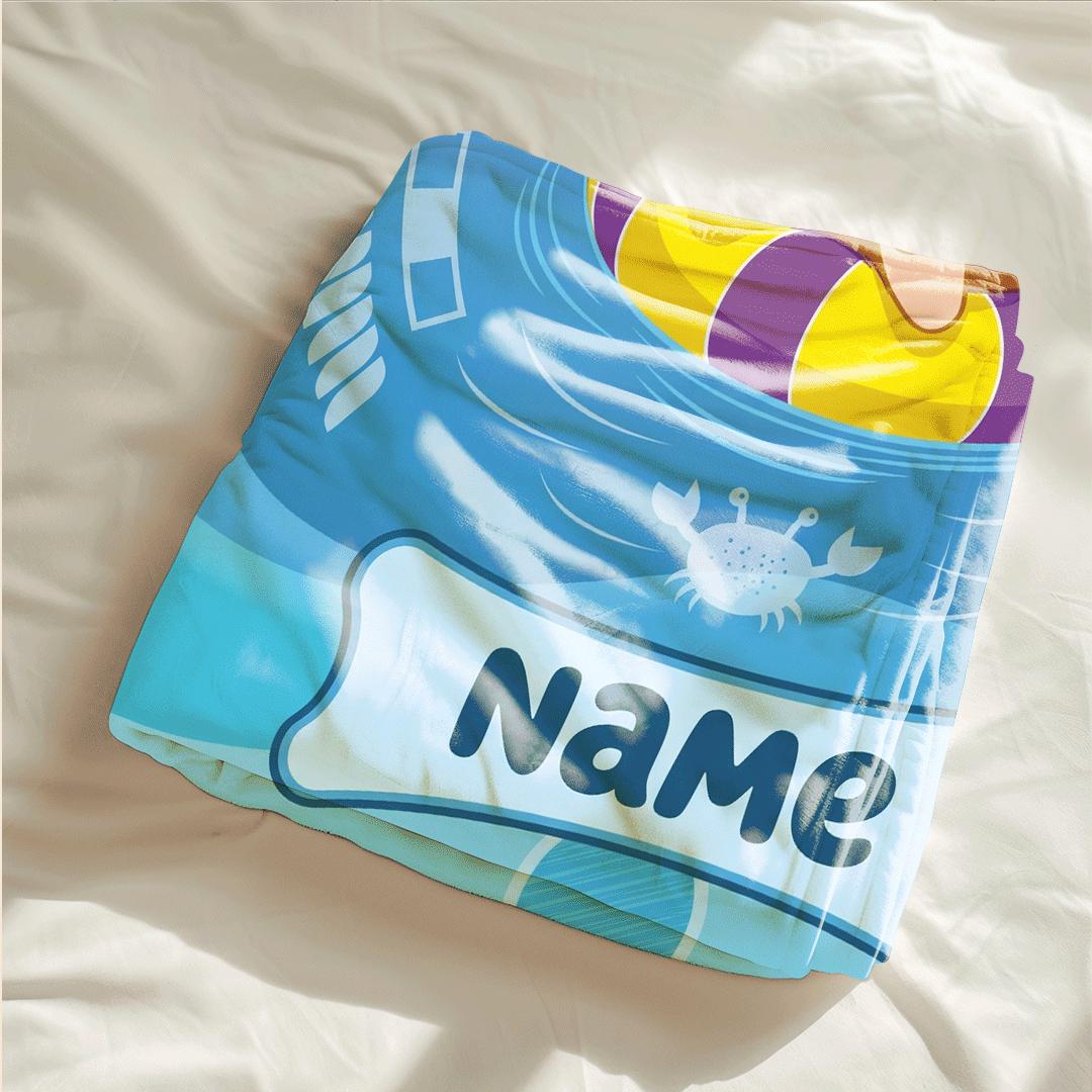 PAW Patrol Rubble Blanket, Summer Pool Dog Throw, Blue Water Rescue Bedding, Boys Vacation Gift