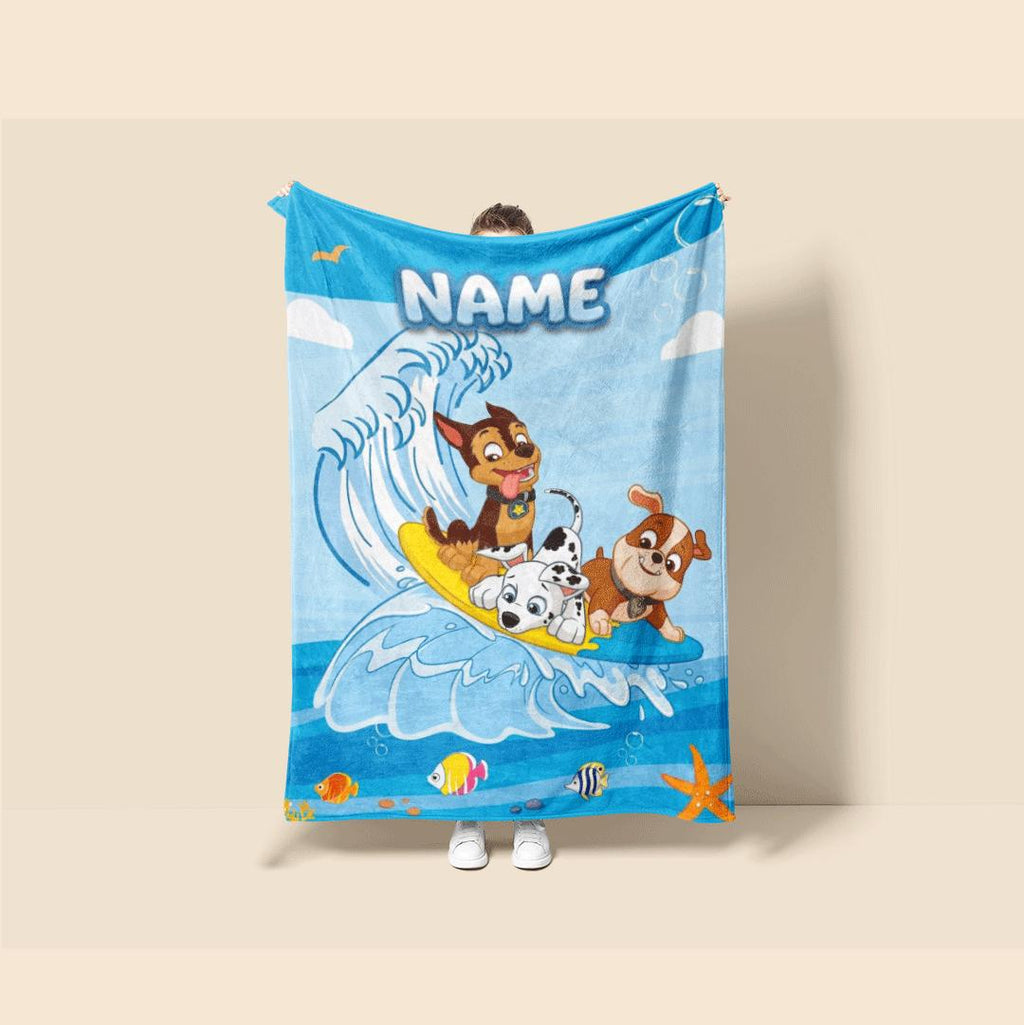PAW Patrol Surfing Blanket, Ocean Waves Dog Throw, Underwater World Bedding, Summer Boys Gift