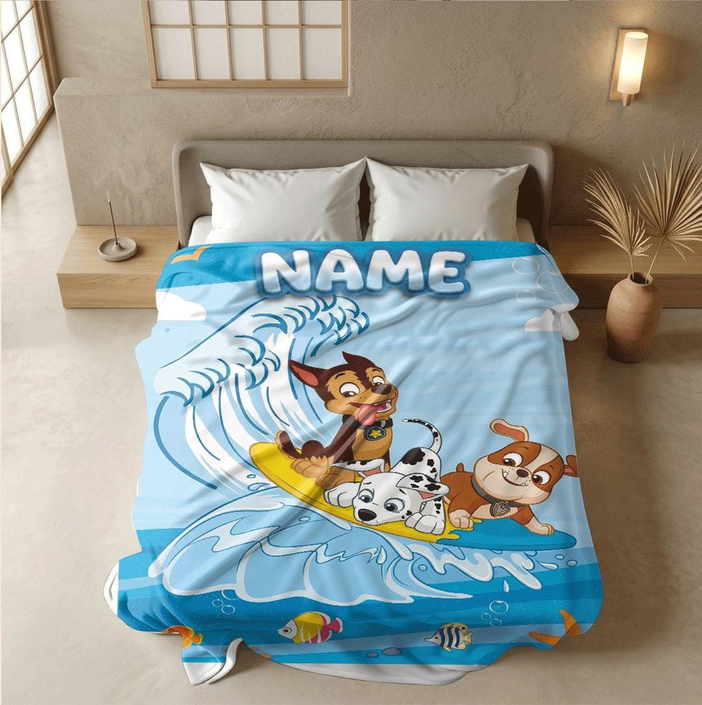 PAW Patrol Surfing Blanket, Ocean Waves Dog Throw, Underwater World Bedding, Summer Boys Gift