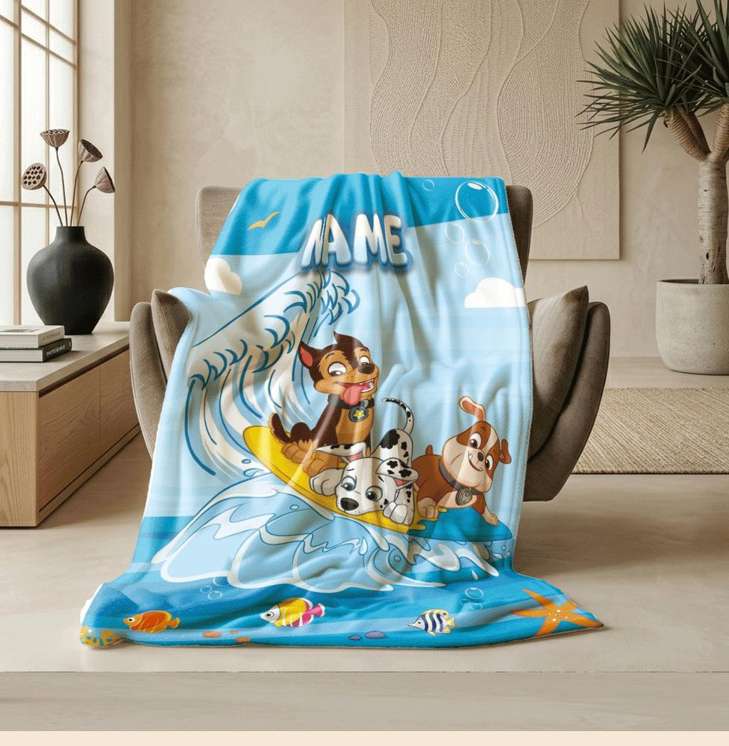 PAW Patrol Surfing Blanket, Ocean Waves Dog Throw, Underwater World Bedding, Summer Boys Gift