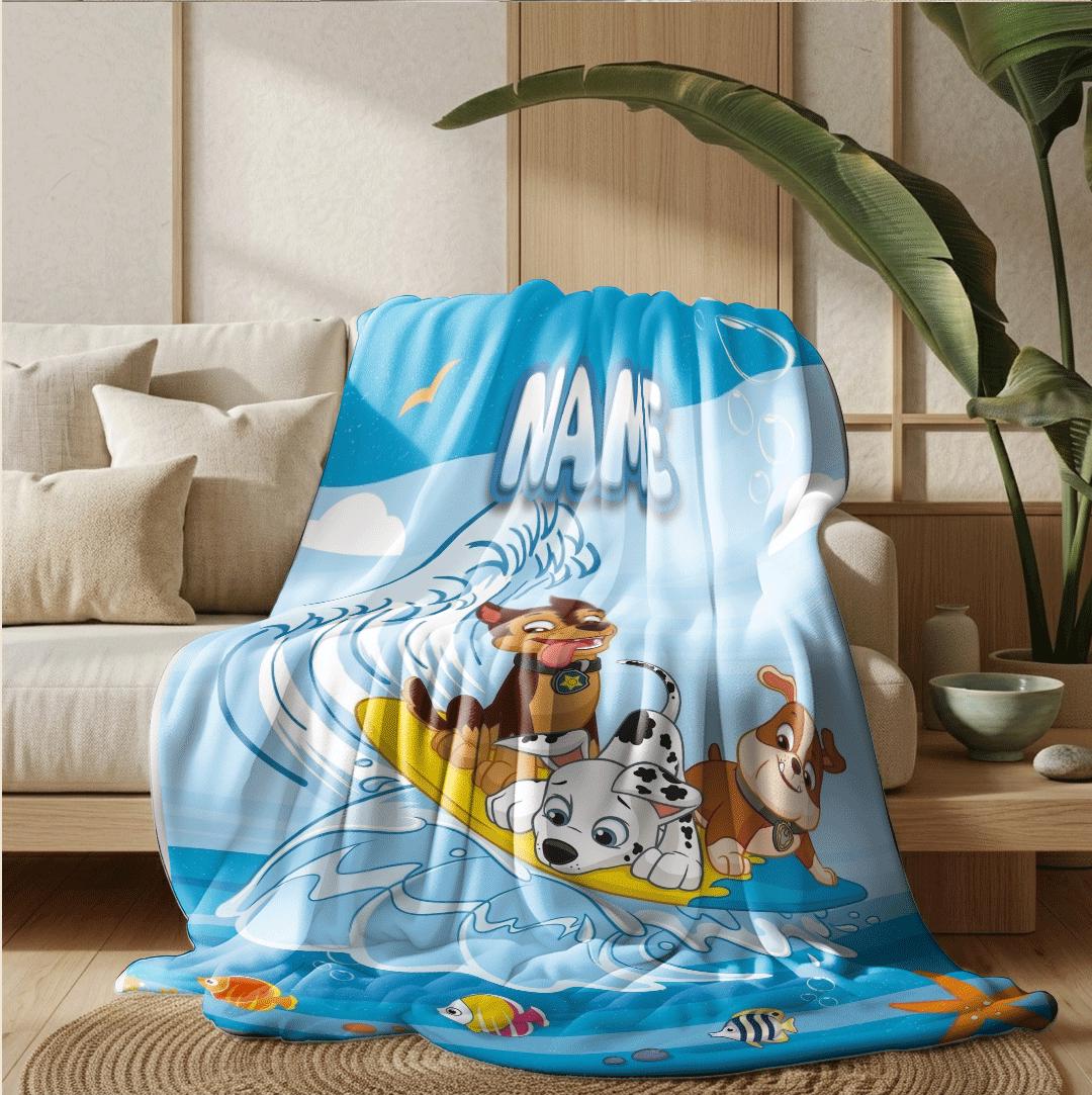PAW Patrol Surfing Blanket, Ocean Waves Dog Throw, Underwater World Bedding, Summer Boys Gift