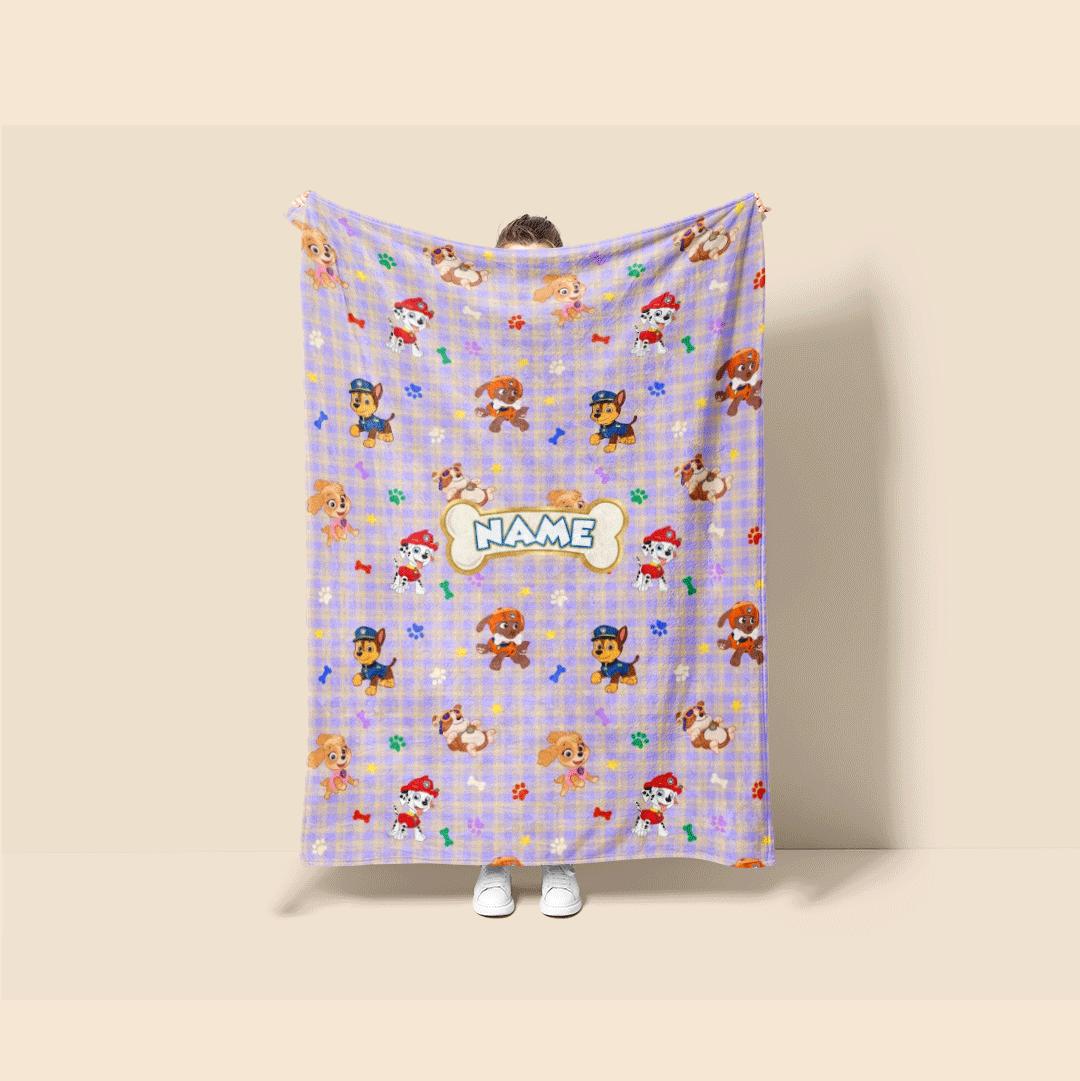 PAW Patrol Plaid Blanket, Purple Cartoon Dog Throw, Hero Pup Bone Tag Bedding, Kids Fan Gift