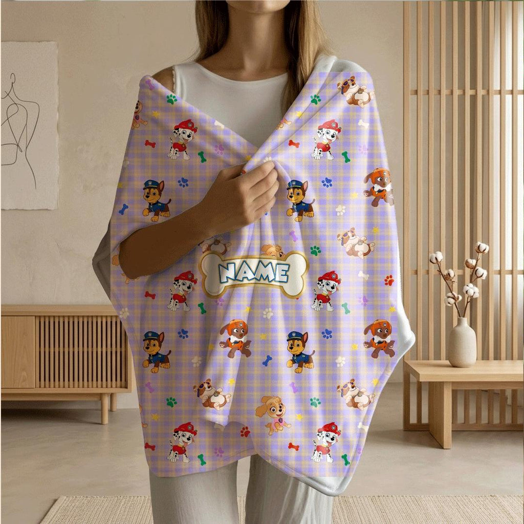 PAW Patrol Plaid Blanket, Purple Cartoon Dog Throw, Hero Pup Bone Tag Bedding, Kids Fan Gift