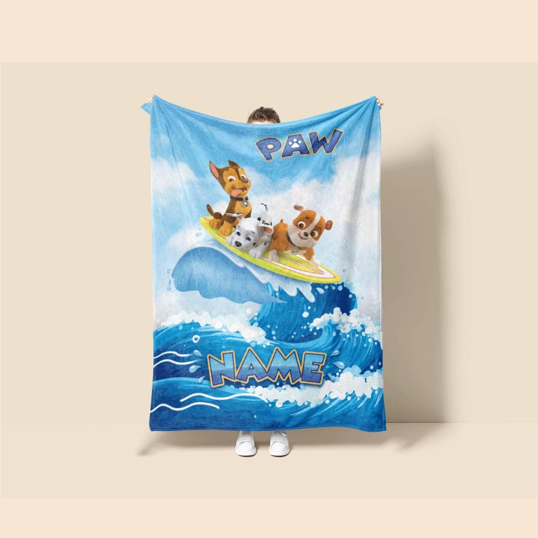 PAW Patrol Surfing Blanket, Big Wave Dog Throw, Summer Beach Hero Bedding, Boys Vacation Gift