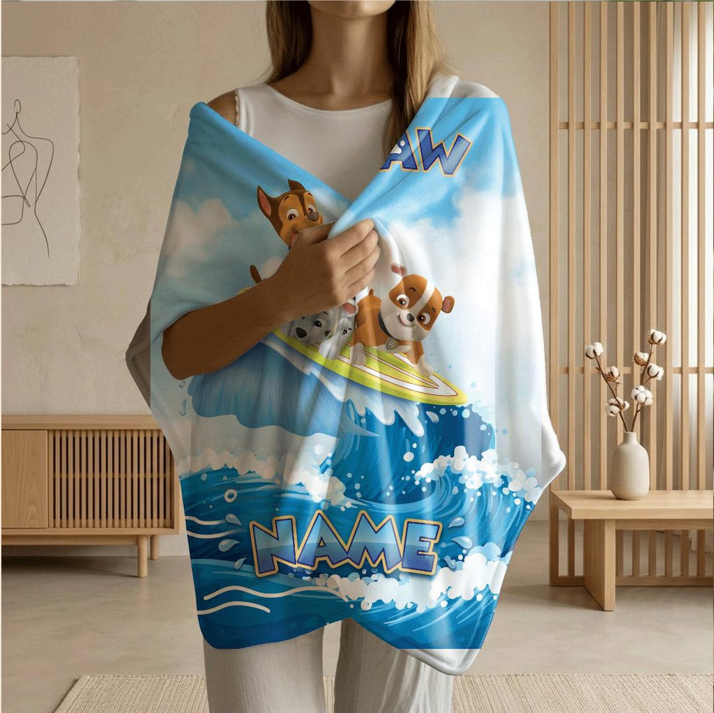 PAW Patrol Surfing Blanket, Big Wave Dog Throw, Summer Beach Hero Bedding, Boys Vacation Gift