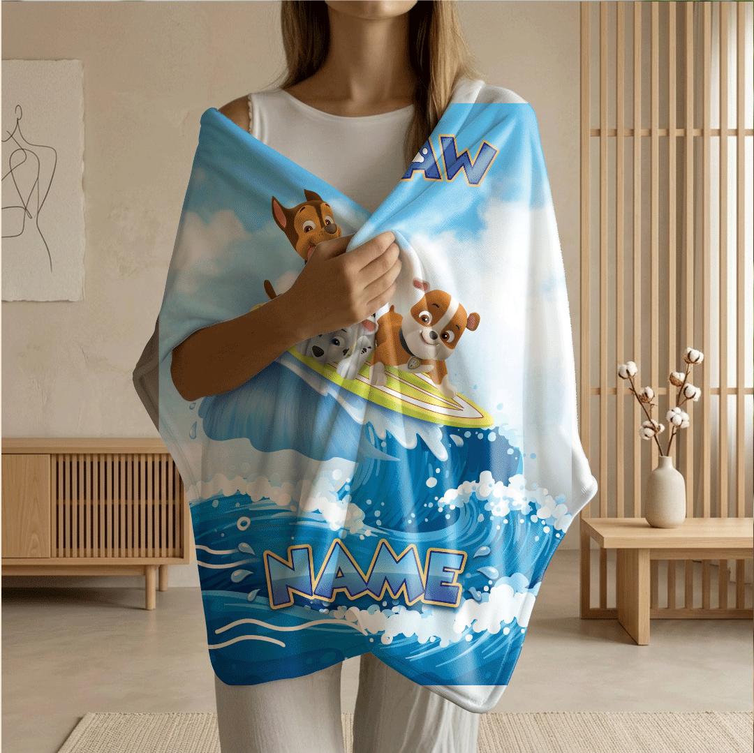 PAW Patrol Surfing Blanket, Big Wave Dog Throw, Summer Beach Hero Bedding, Boys Vacation Gift