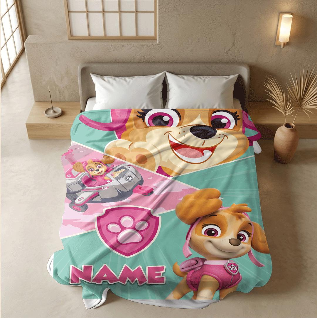 PAW Patrol Skye Blanket, Pink Mint Poster Throw, Hero Helicopter Bedding, Brave Girls Room Gift