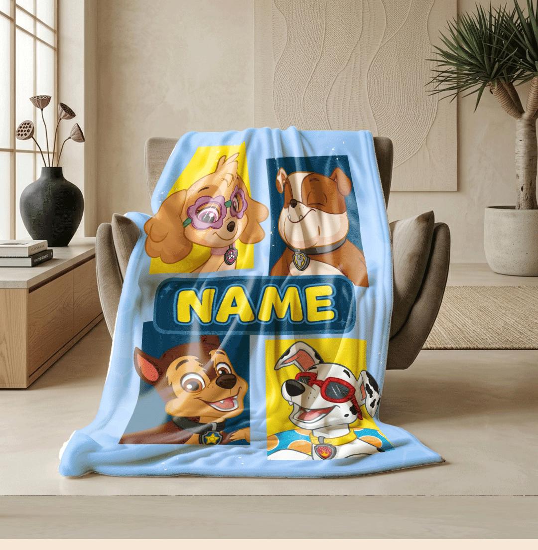 PAW Patrol Grid Blanket, Pop Art Hero Dog Throw, Retro Cartoon Pup Bedding, Kids Fan Gift