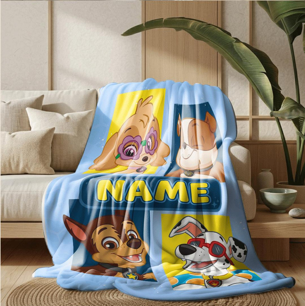 PAW Patrol Grid Blanket, Pop Art Hero Dog Throw, Retro Cartoon Pup Bedding, Kids Fan Gift