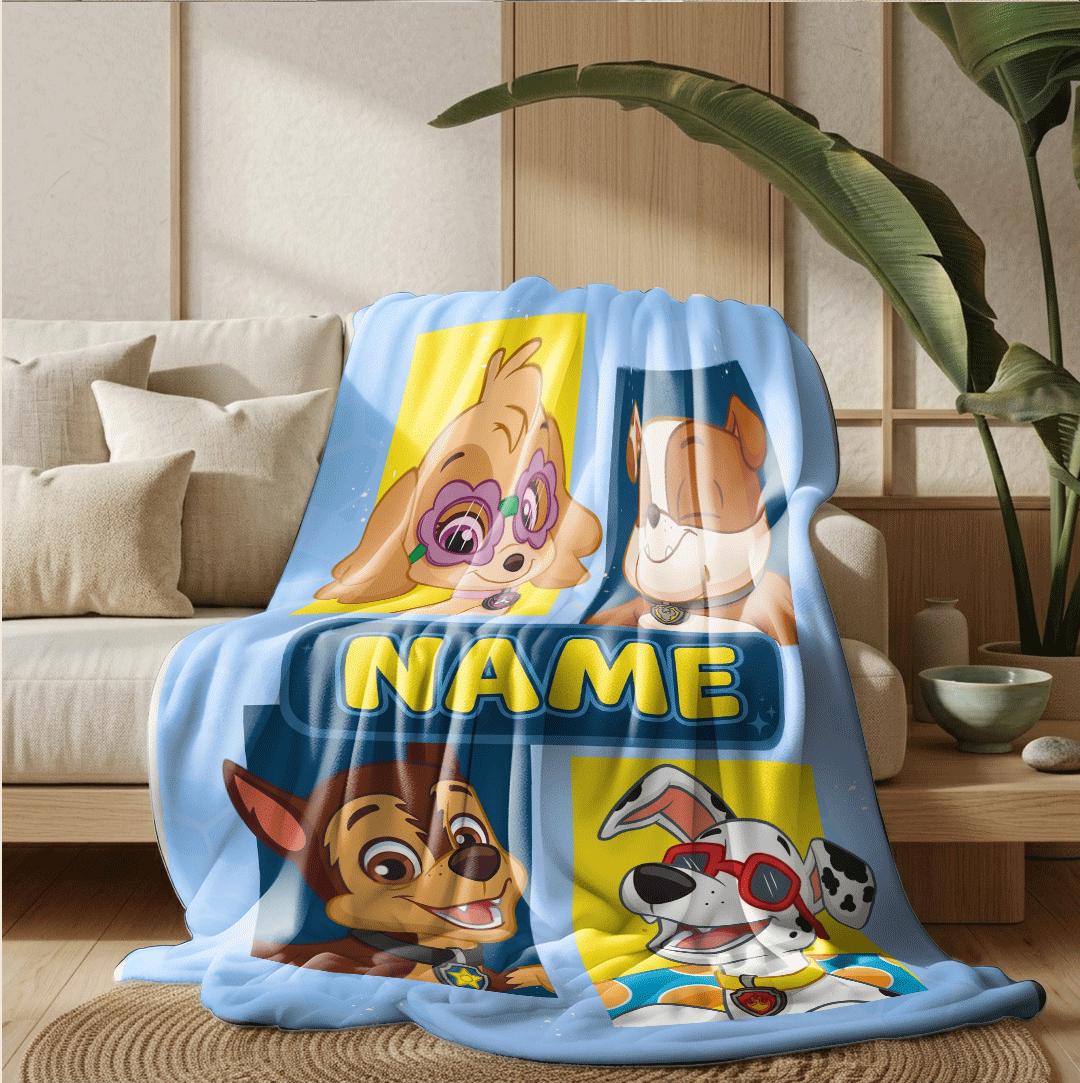 PAW Patrol Grid Blanket, Pop Art Hero Dog Throw, Retro Cartoon Pup Bedding, Kids Fan Gift