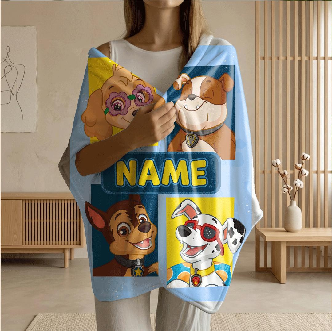 PAW Patrol Grid Blanket, Pop Art Hero Dog Throw, Retro Cartoon Pup Bedding, Kids Fan Gift