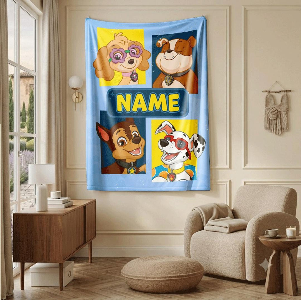 PAW Patrol Grid Blanket, Pop Art Hero Dog Throw, Retro Cartoon Pup Bedding, Kids Fan Gift