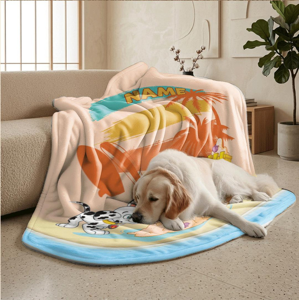 PAW Patrol Sandcastle Blanket, Retro Sunset Beach Throw, Summer Dog Bedding, Kids Vacation Gift