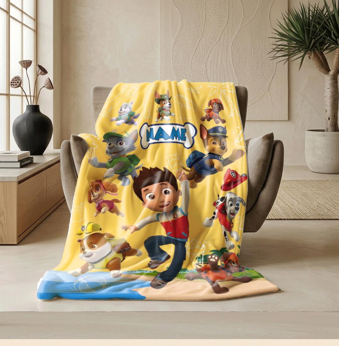 PAW Patrol Summer Blanket, Yellow Beach Throw, Hero Squad Bedding, Boys Vacation Gift