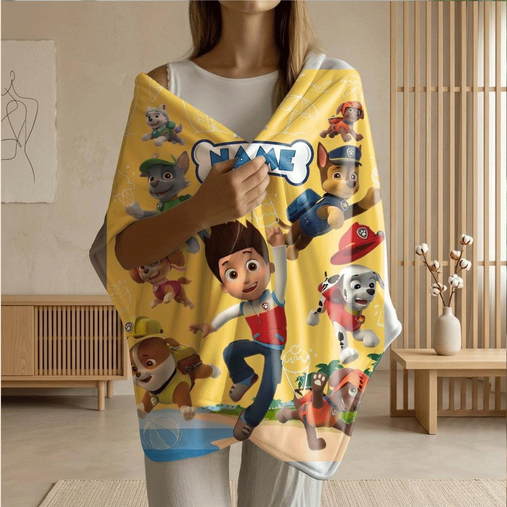 PAW Patrol Summer Blanket, Yellow Beach Throw, Hero Squad Bedding, Boys Vacation Gift
