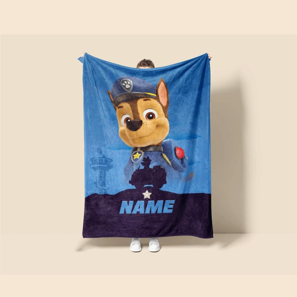 PAW Patrol Chase Blanket, Blue Police Car Throw, Hero Dog Silhouette Bedding, Brave Boys Room Gift