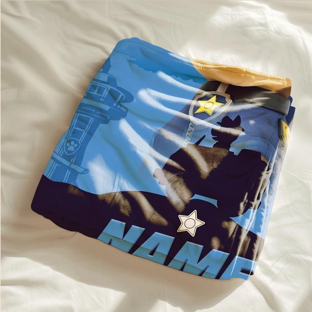 PAW Patrol Chase Blanket, Blue Police Car Throw, Hero Dog Silhouette Bedding, Brave Boys Room Gift