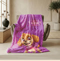 PAW Patrol Skye Blanket, Pink Bone Pattern Throw, Cartoon Rescue Pup Bedding, Girls Room Gift