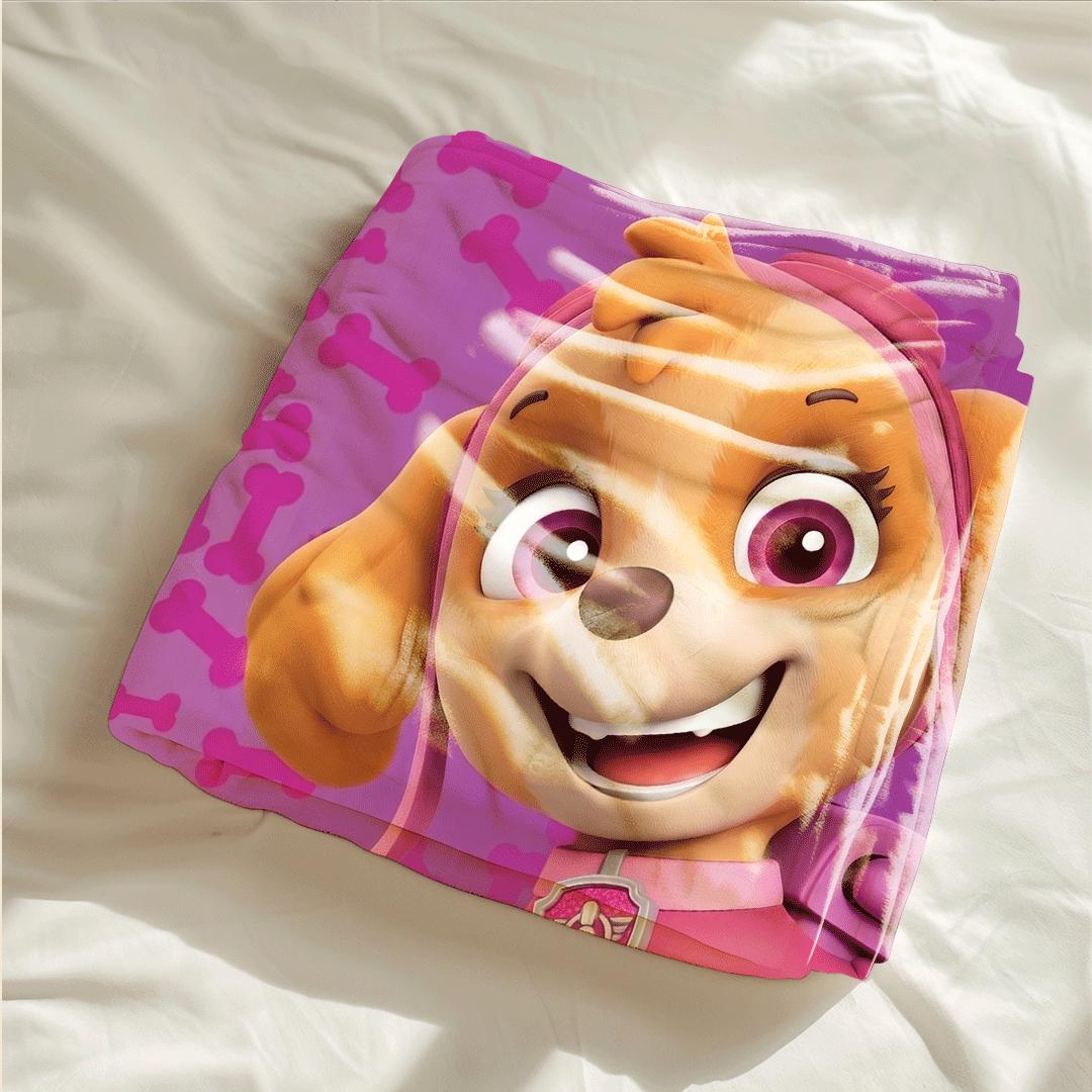 PAW Patrol Skye Blanket, Pink Bone Pattern Throw, Cartoon Rescue Pup Bedding, Girls Room Gift