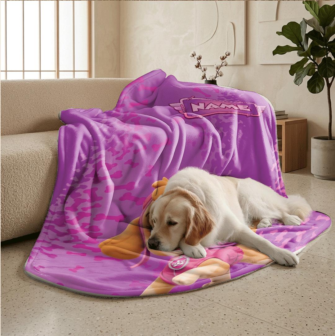 PAW Patrol Skye Blanket, Pink Bone Pattern Throw, Cartoon Rescue Pup Bedding, Girls Room Gift
