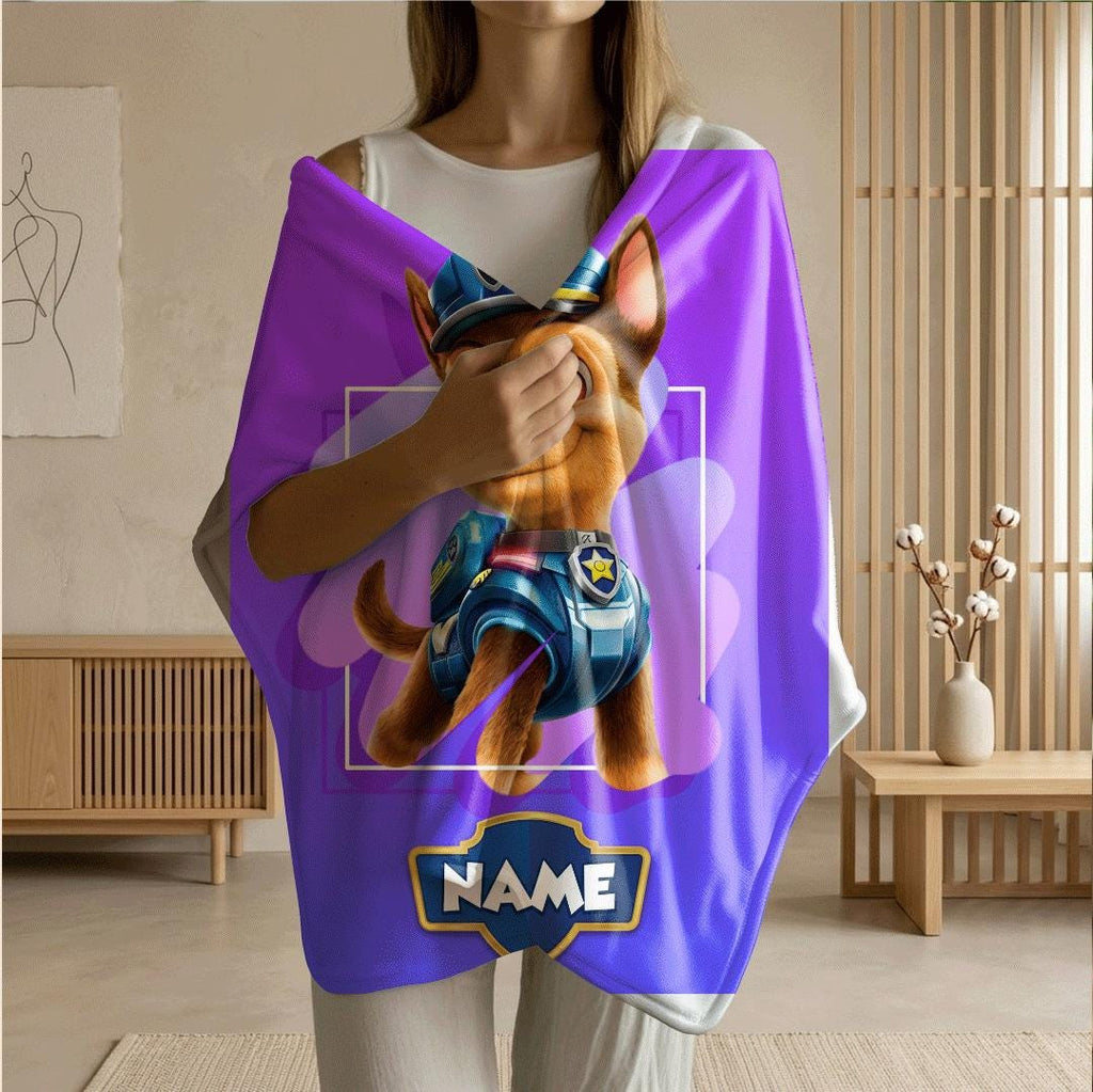 PAW Patrol Chase Blanket, Purple Abstract Throw, Police Dog Bedding, Boys Hero Gift