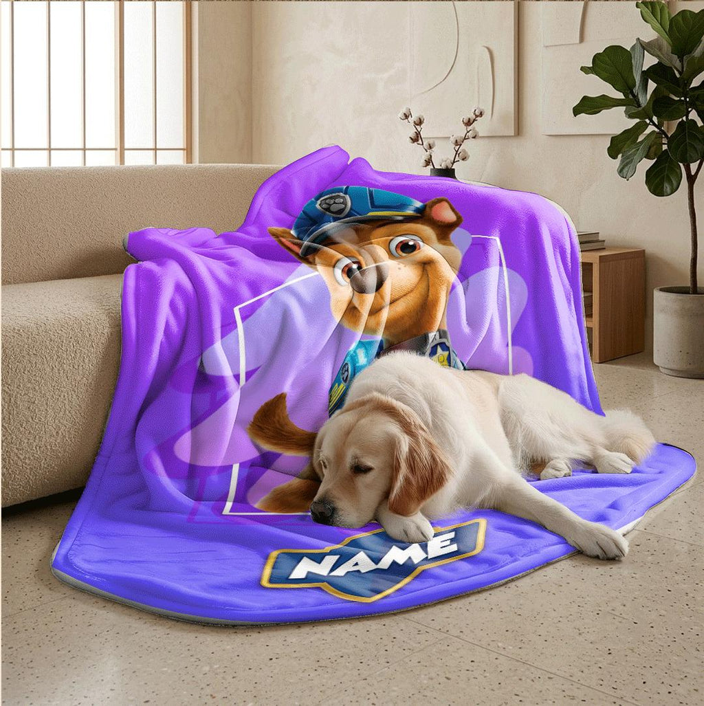 PAW Patrol Chase Blanket, Purple Abstract Throw, Police Dog Bedding, Boys Hero Gift