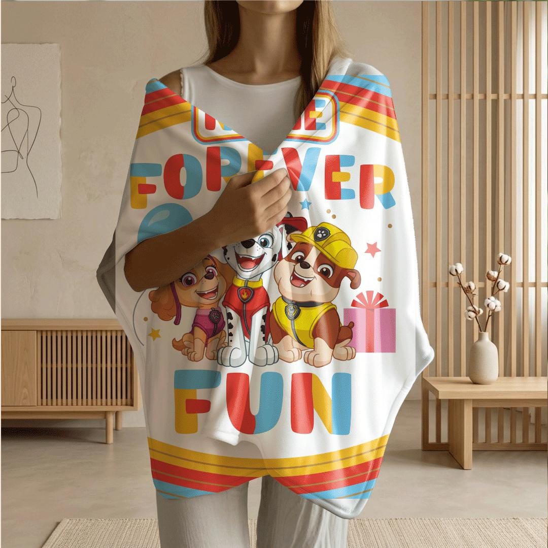PAW Patrol Forever Fun Blanket, Rainbow Party Throw, Cute Pup Squad Bedding, Kids Gift