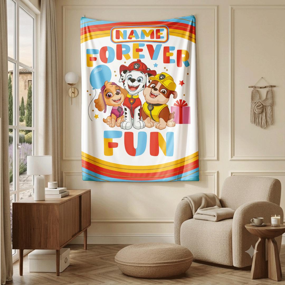 PAW Patrol Forever Fun Blanket, Rainbow Party Throw, Cute Pup Squad Bedding, Kids Gift