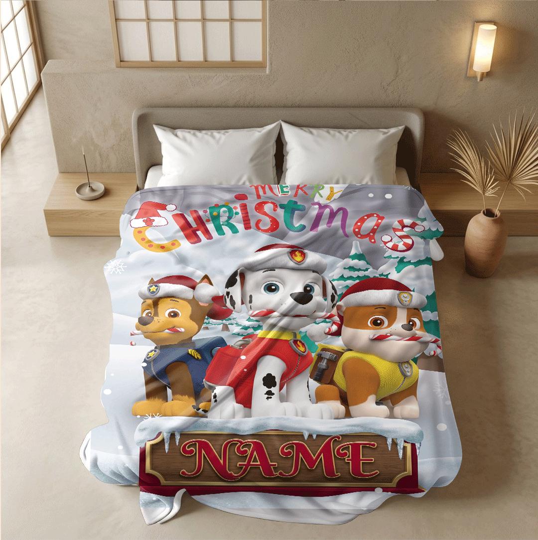 PAW Patrol Christmas Blanket, Winter Snow Throw, Holiday Dog Bedding, Kids Xmas Gift