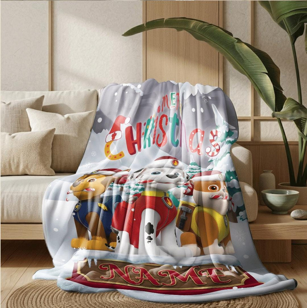 PAW Patrol Christmas Blanket, Winter Snow Throw, Holiday Dog Bedding, Kids Xmas Gift