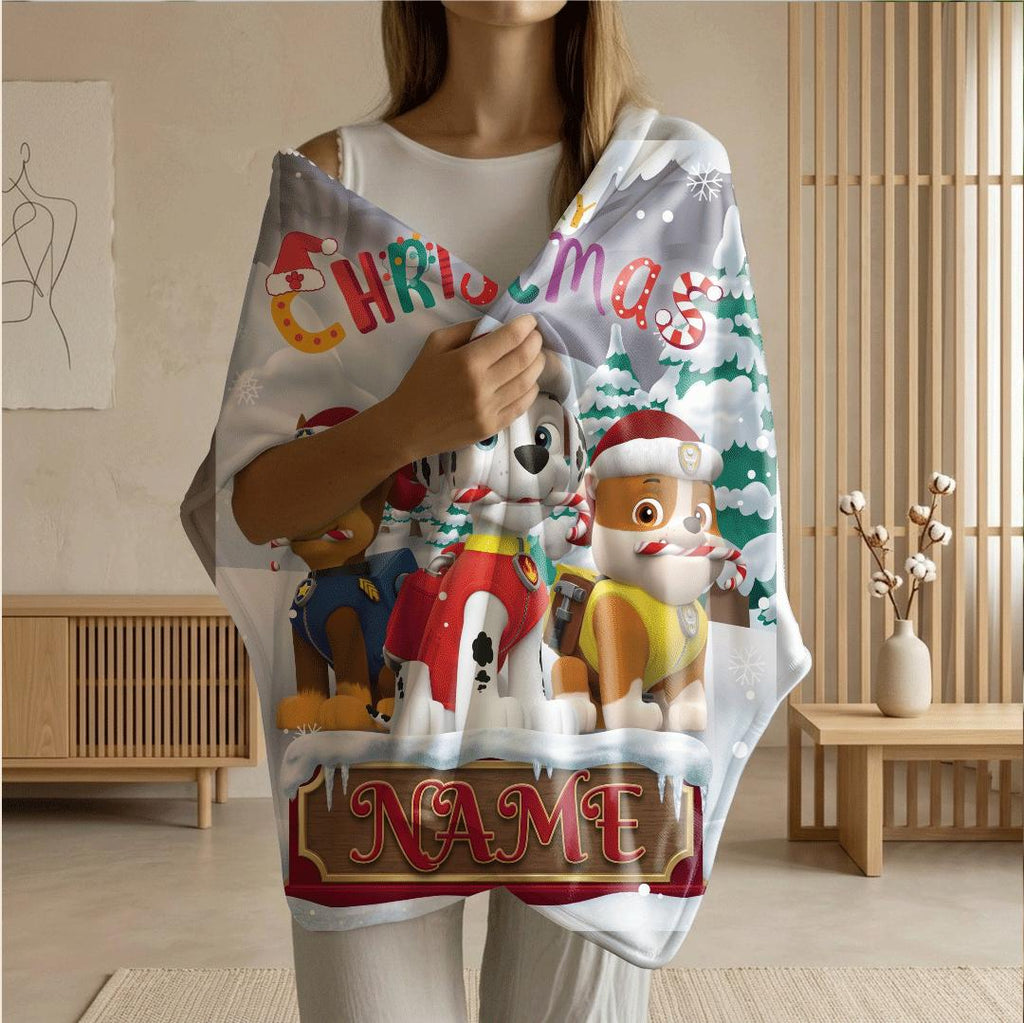 PAW Patrol Christmas Blanket, Winter Snow Throw, Holiday Dog Bedding, Kids Xmas Gift