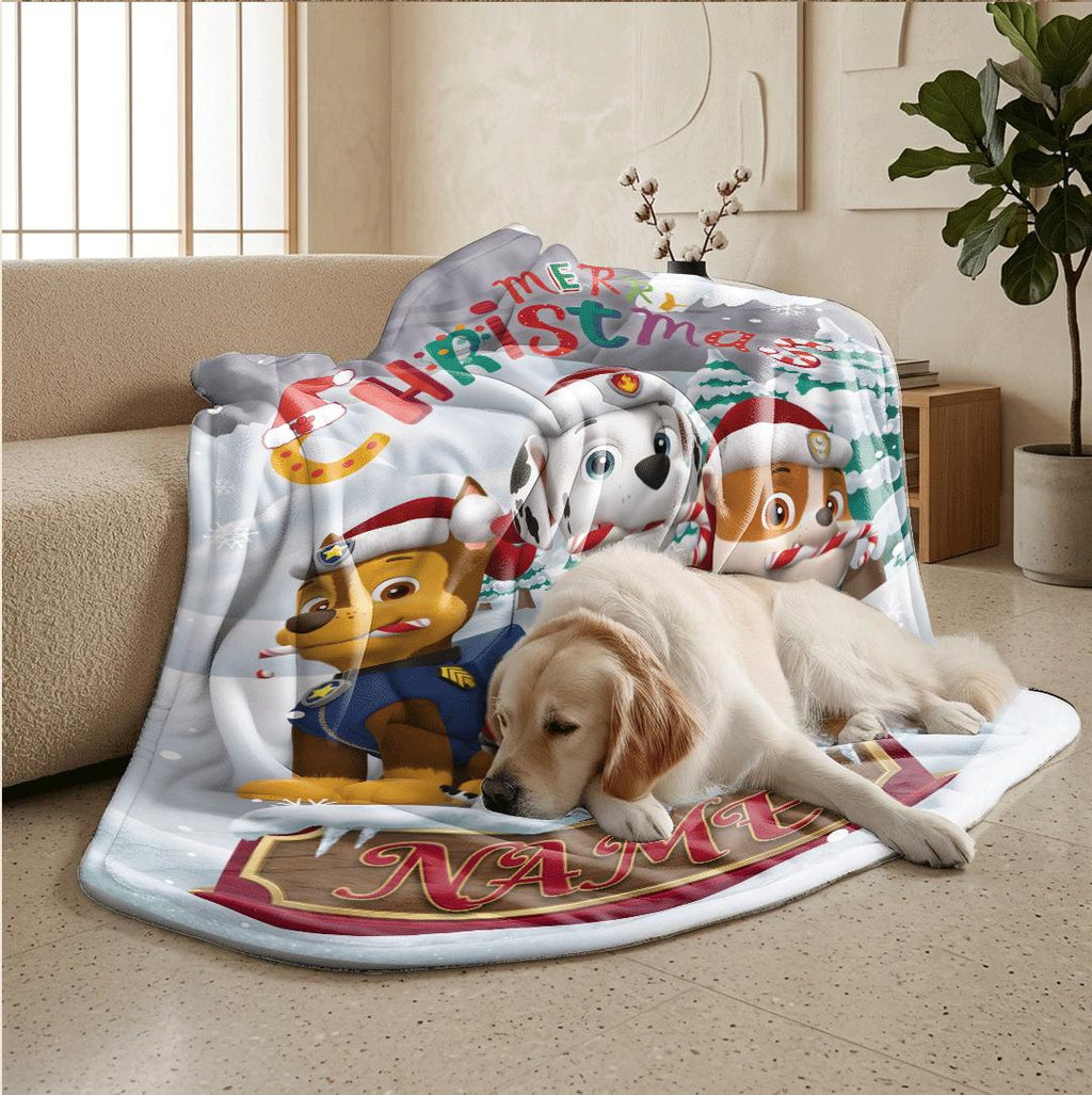 PAW Patrol Christmas Blanket, Winter Snow Throw, Holiday Dog Bedding, Kids Xmas Gift
