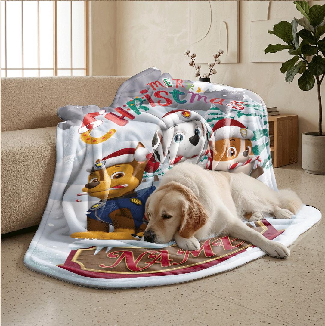 PAW Patrol Christmas Blanket, Winter Snow Throw, Holiday Dog Bedding, Kids Xmas Gift