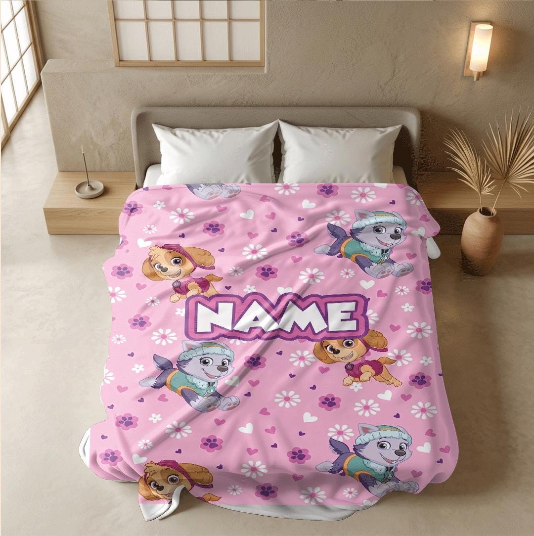PAW Patrol Pink Blanket, Skye Everest Floral Throw, Hero Dog Pattern Bedding, Sweet Girls Room Gift