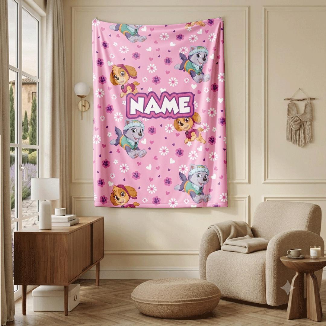 PAW Patrol Pink Blanket, Skye Everest Floral Throw, Hero Dog Pattern Bedding, Sweet Girls Room Gift