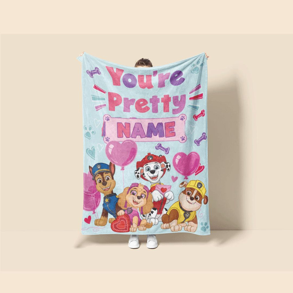 PAW Patrol Valentine Blanket, Heart Balloon Dog Throw, Sweet Squad Bedding, Kids Party Gift