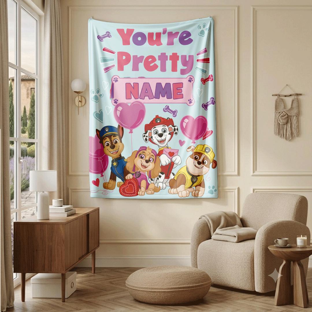 PAW Patrol Valentine Blanket, Heart Balloon Dog Throw, Sweet Squad Bedding, Kids Party Gift