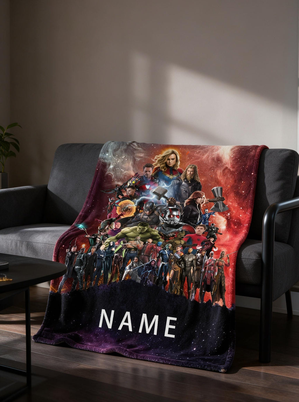 Personalized Avengers Flannel Blanket, Custom Name Superhero Collage (Movie Fan Gift)